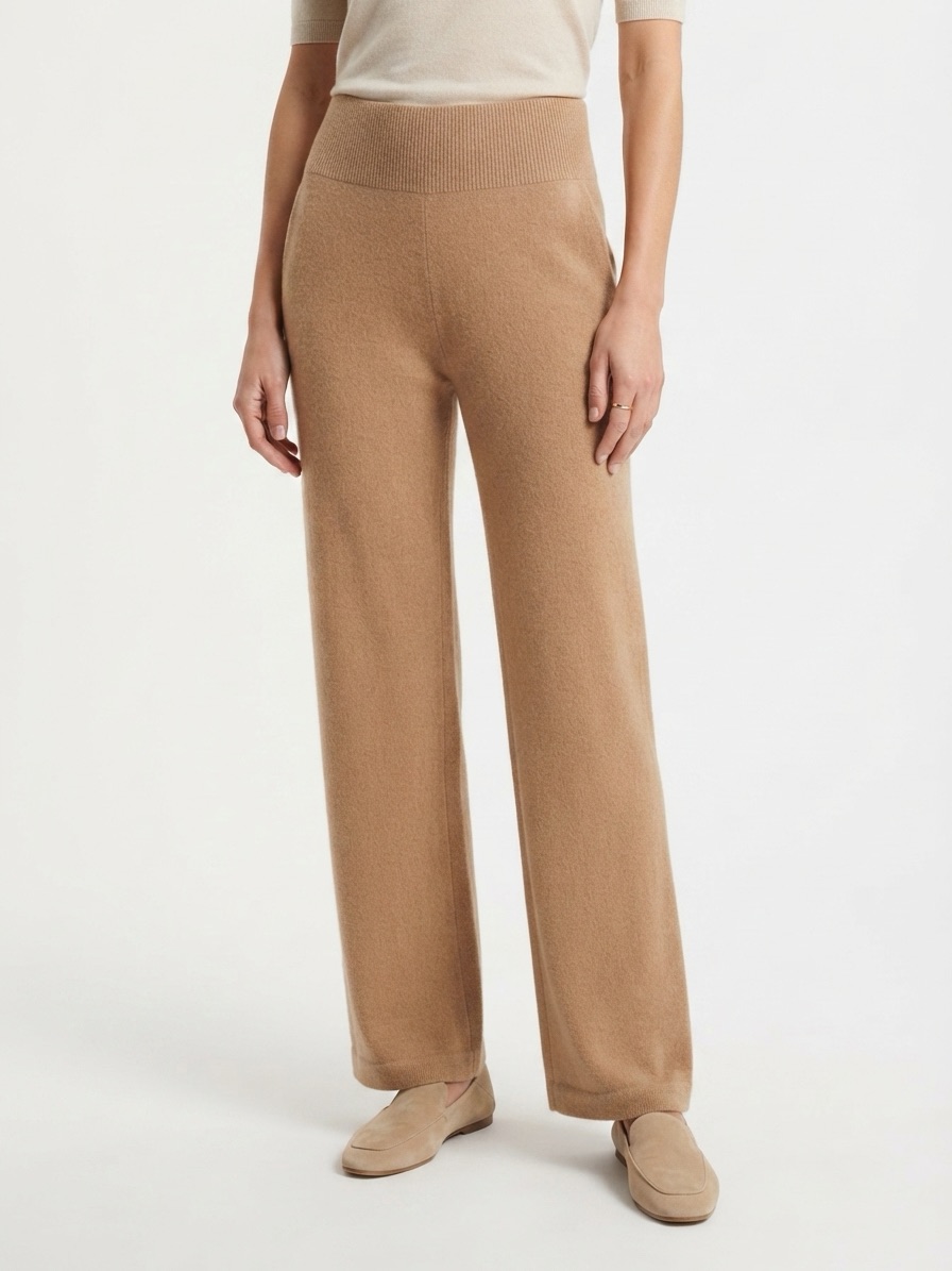 Lord & Taylor Knit Pants High Rise Wide Leg Cashmere Camel L